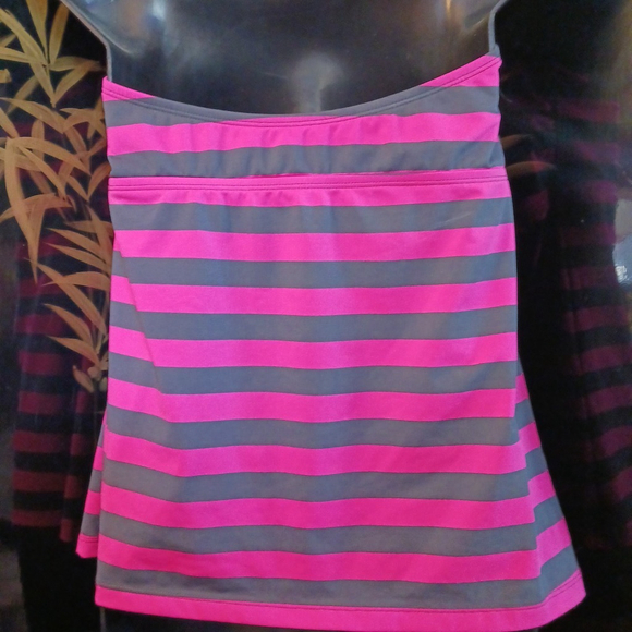Mossimo Women's XL Hot Pink Gray Striped Tankini Top Strapless/Halter Magenta - Picture 3 of 5